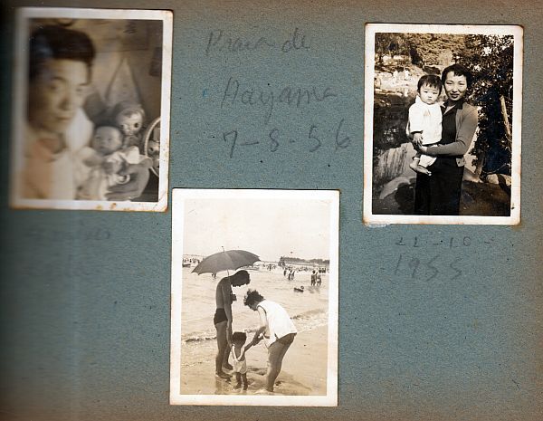 Fotos tiradas durante os anos de 1955 e 1956, em momentos da infância no Japão. 
Foto 1: Leila no colo do pai Siquehiro (4 meses)
Foto 2: Leila no colo da mãe Fumiko (1 ano)
Foto 3: Leila na praia com os pais (1 ano)