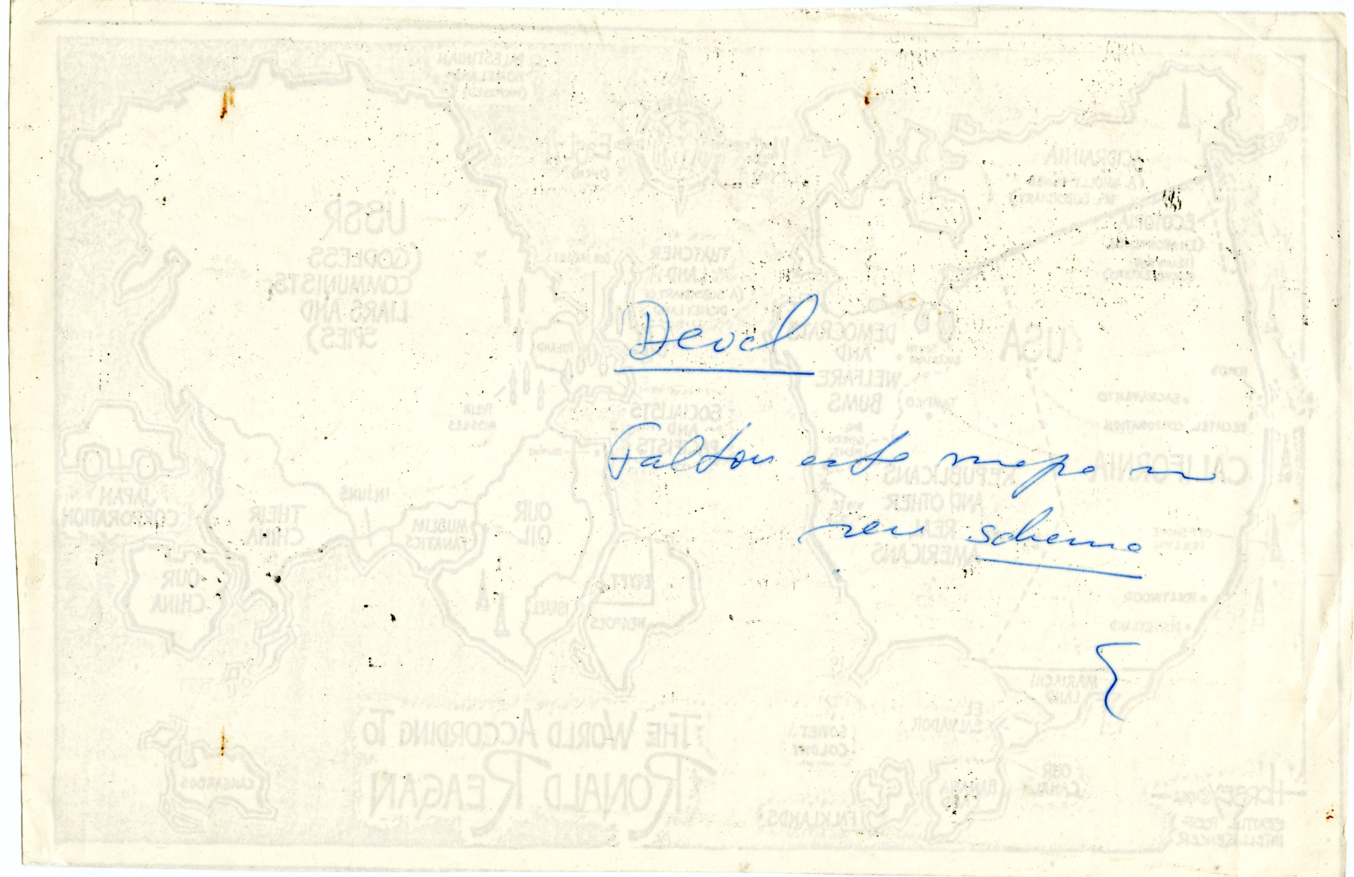 No verso da imagem do mapa mundi, um bilhete para Deoclécio Rodrigues que seria o responsável por colocar no papel as grandes ideias de Eliezer Batista.