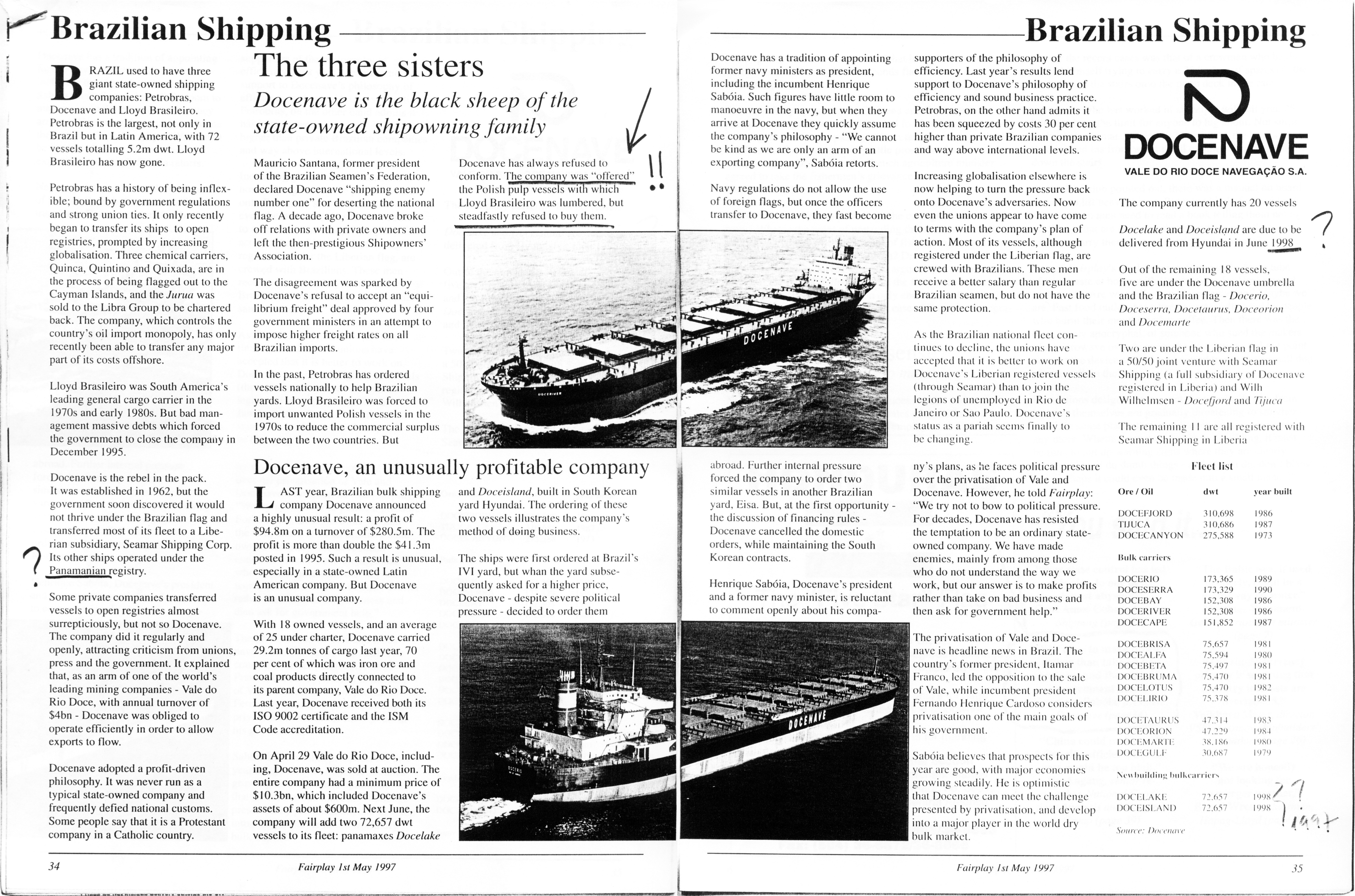 Matéria sobre a Docenave publicada na revista inglesa de navegação, Fairplay.
