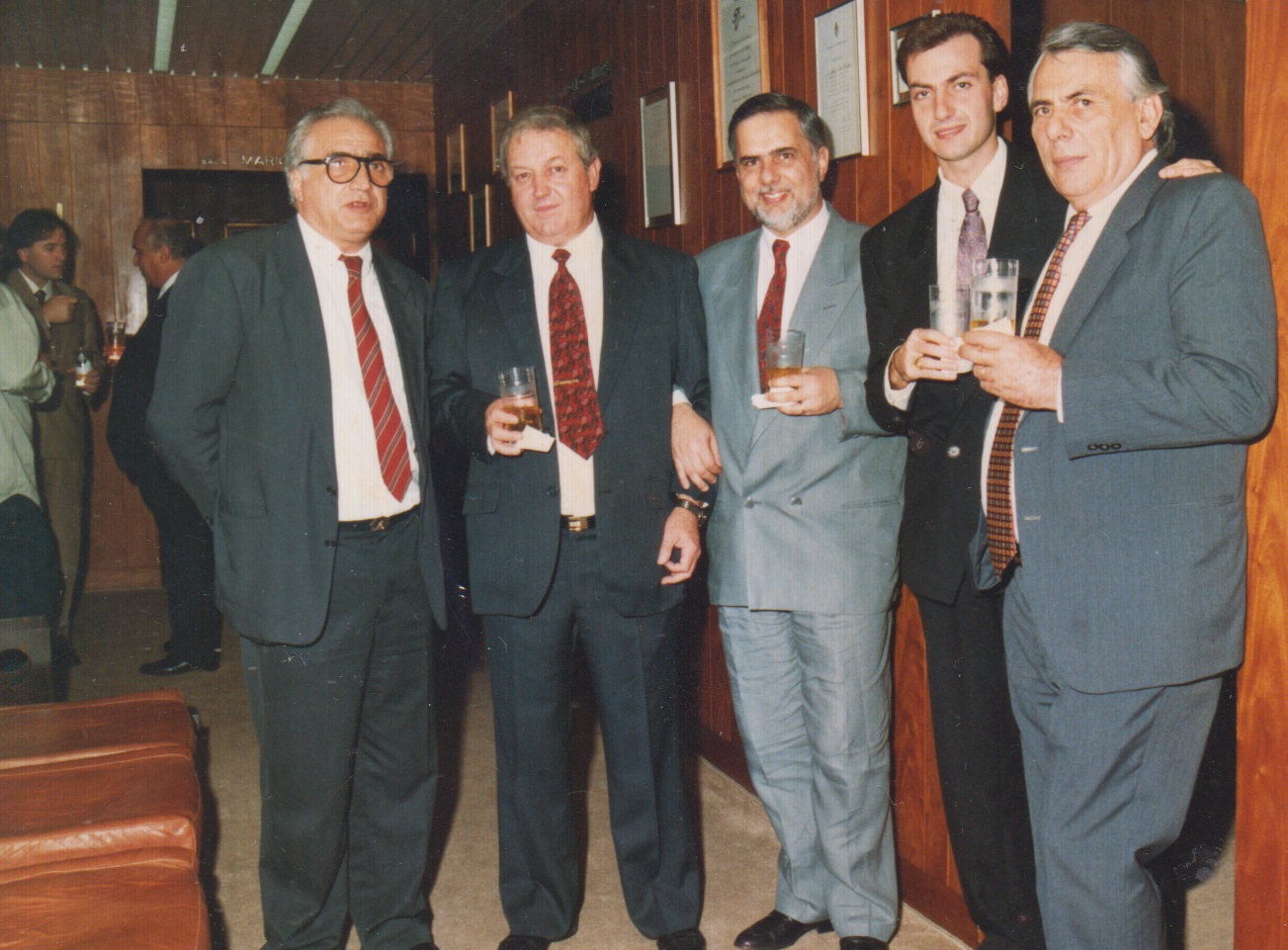 Evento da SAGASP que reuniu figuras importantes ligadas ao comércio de cereais.  Andrea de Luca, Dadá, Vicente Monaco Labate, Luiz Galluzzi, Guglielmo Galluzzi.
