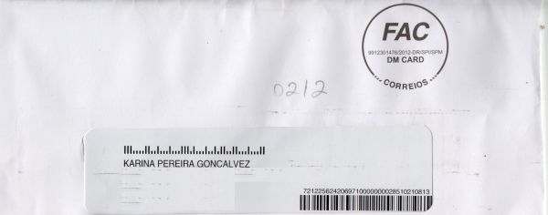 As correspondências da depoente agora chegam no novo endereço: o da casa nova recém-comprada! Esta é uma das primeiras correspondências recebidas no endereço novo.