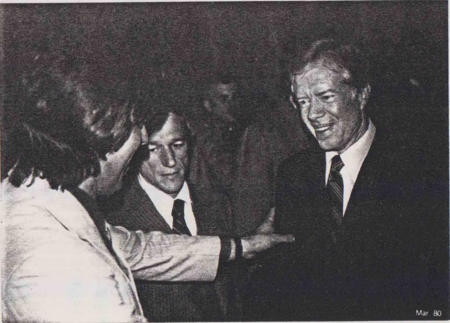 Na foto: Magri (de costas) e Jimmy Carter na visita dos sindicalistas americanos ao presidente dos EUA, na Casa Branca. Membro da Central Sindicalista Americana, Magri era sempre convidado para as reuniões e encontros.