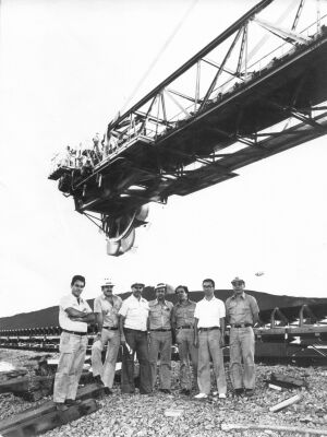 Start up da Usina de Pelotização da Nibrasco. Na foto: Oswaldo Barros, Luís Alexandre, José Jacques Coelho, José de Almeida Melo, Kitagawa e Osaga.