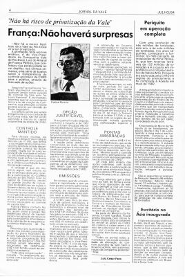 Matéria do Jornal Da Vale em 1984 quando já se falava em privatização apenas nos bastidores.