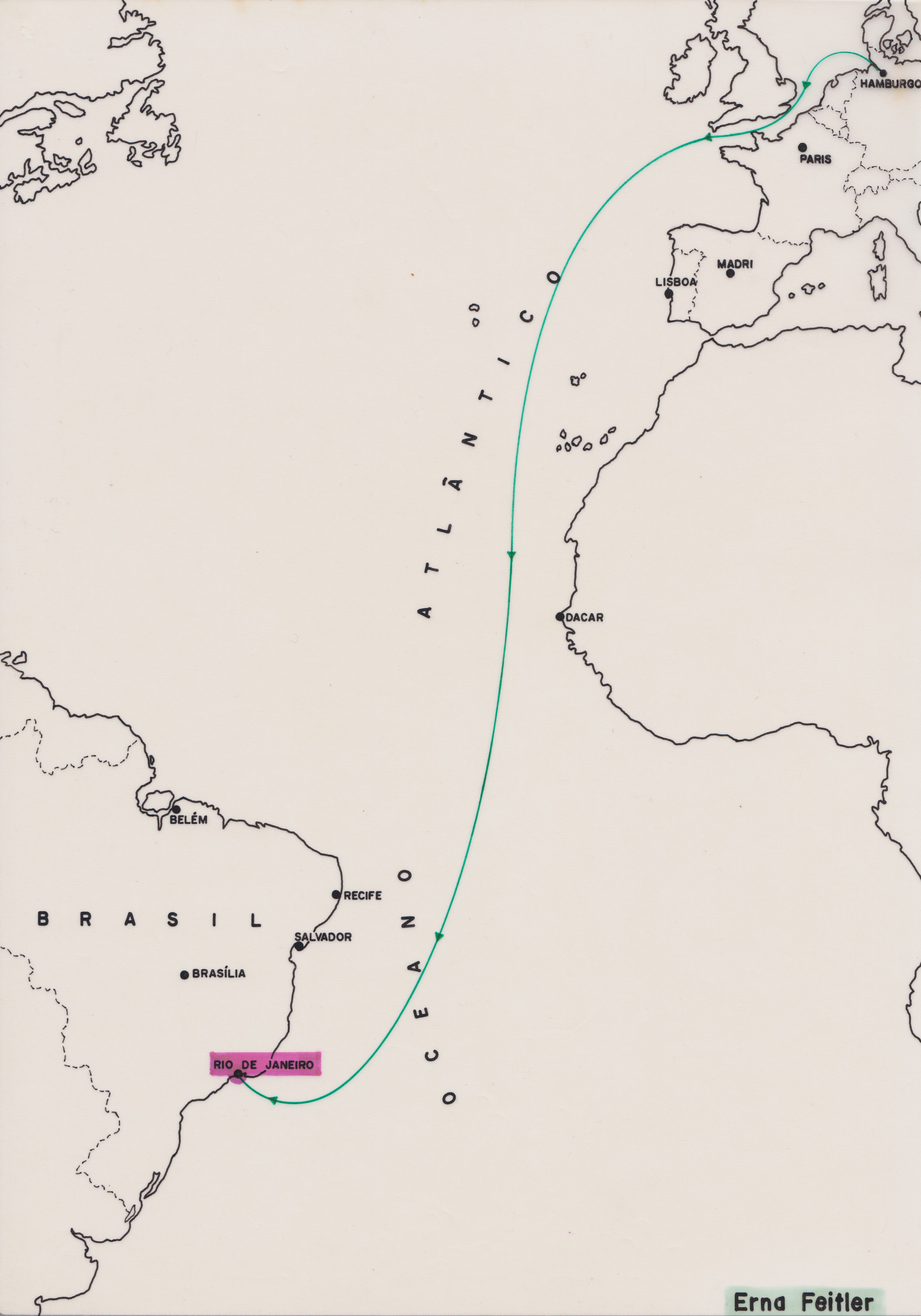 Mapa da trajetória de Erna Feitler
