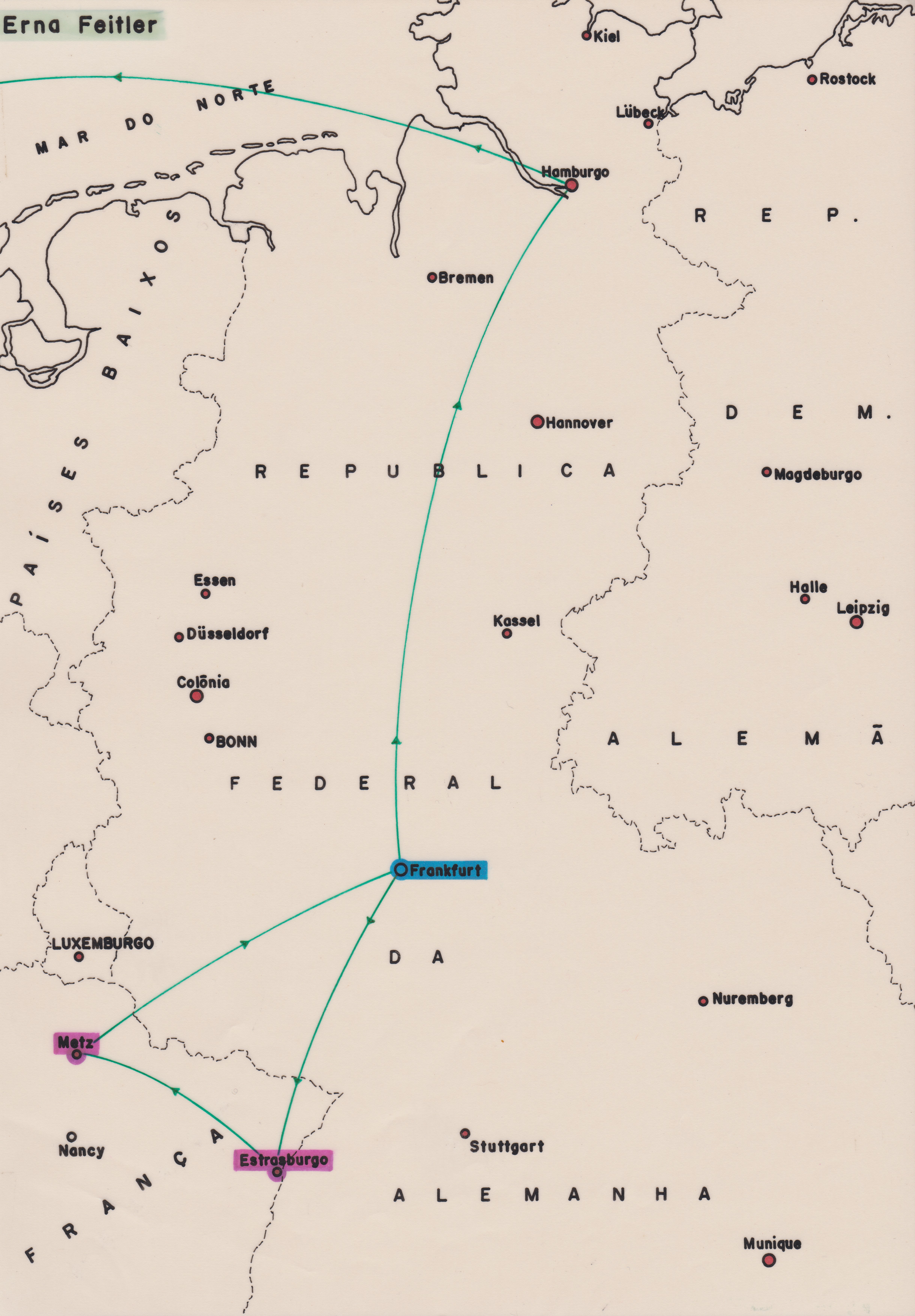 Mapa da trajetória de Erna Feitler