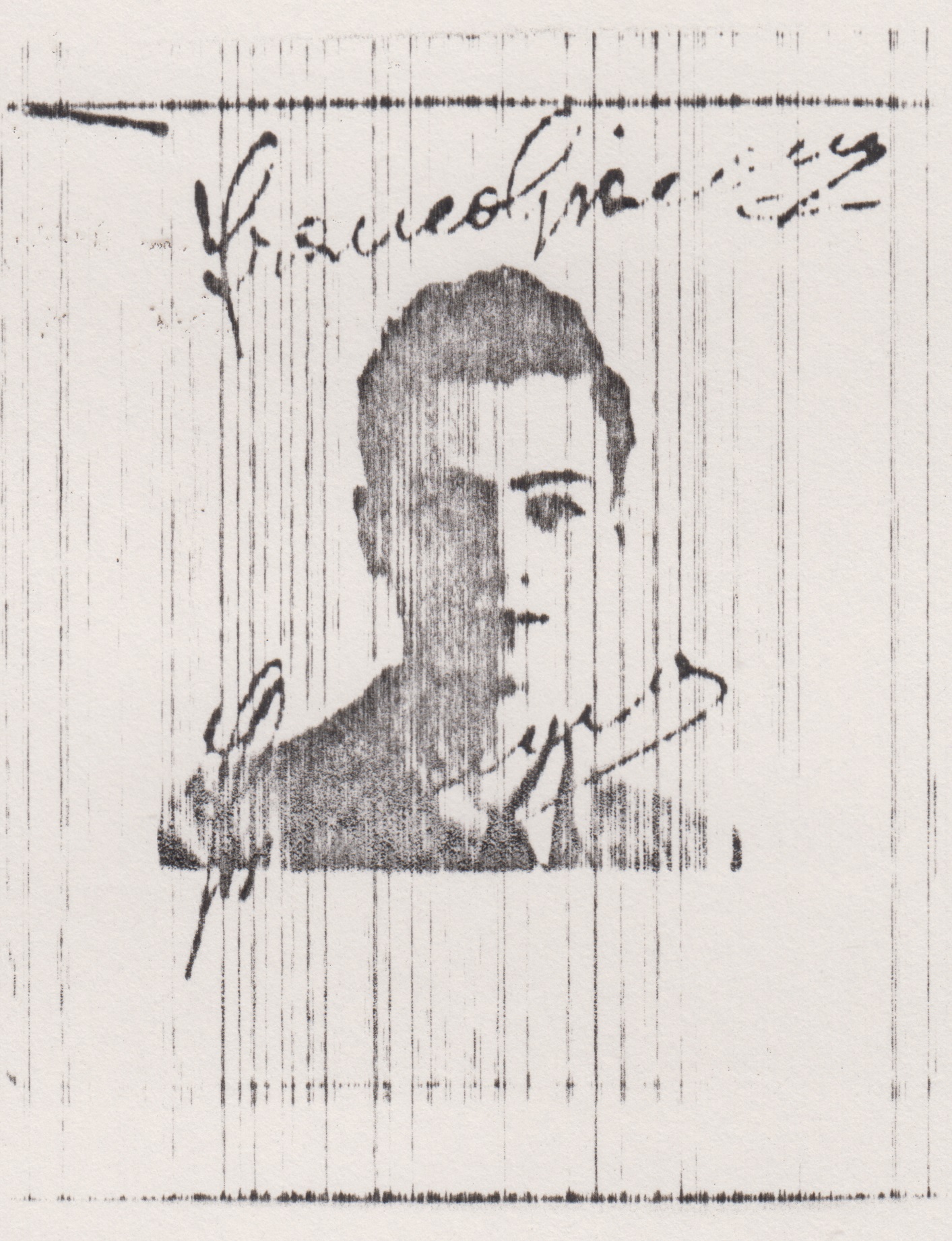 Retrato de Jack Franco, tirado para compor seu passaporte individual.