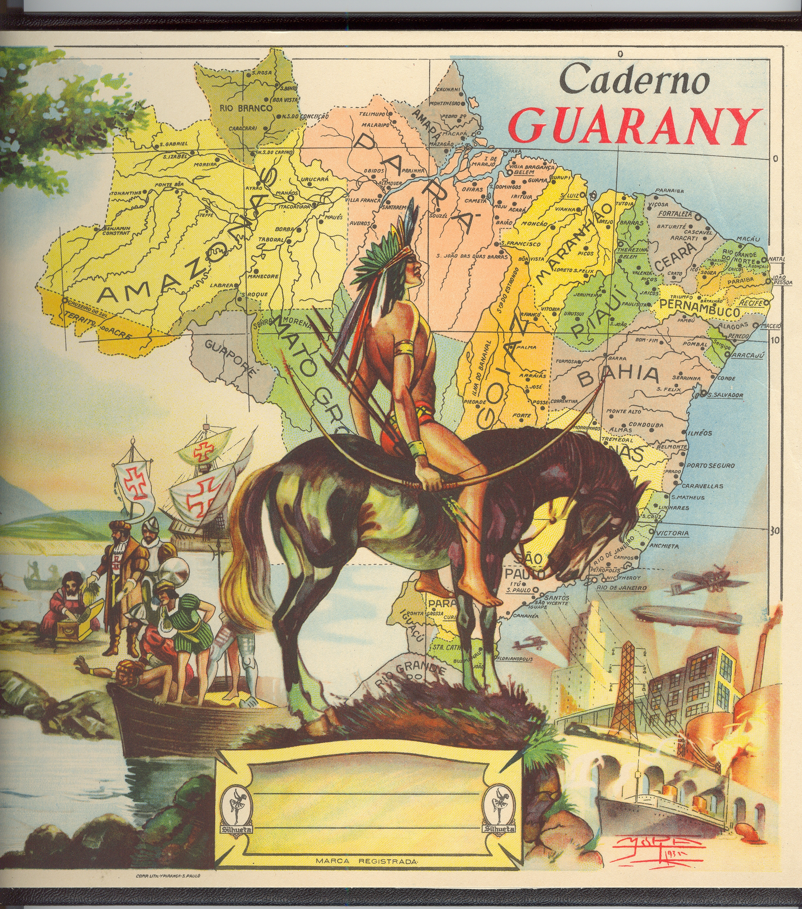 Caderno de desenho Guarany, marca da empresa Casa Cruz, propriedade de Aristides M. de Albuquerque.