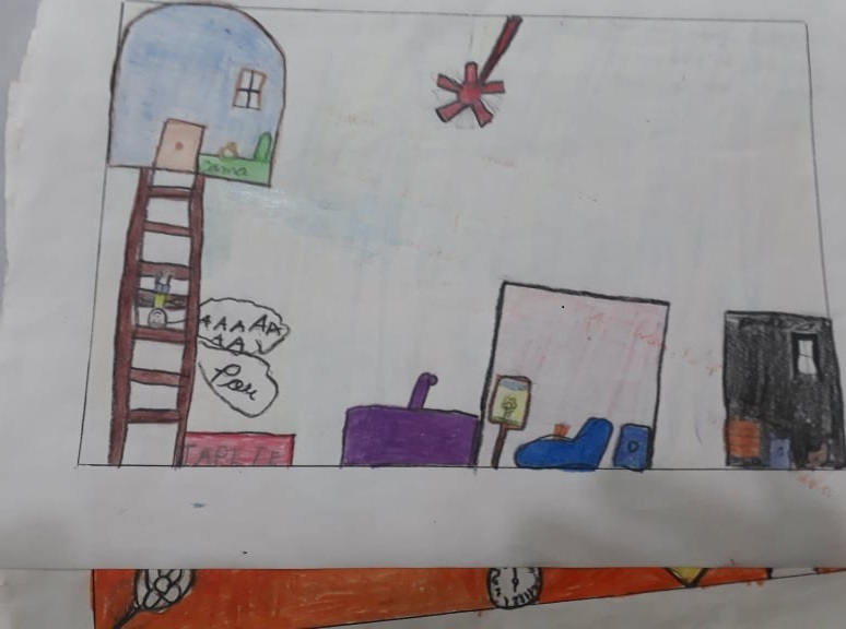 Desenho de quando levou um tombo da escada