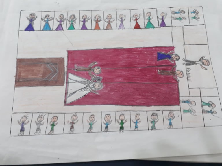 Desenho de imaginação do dia do casamento de Pedro