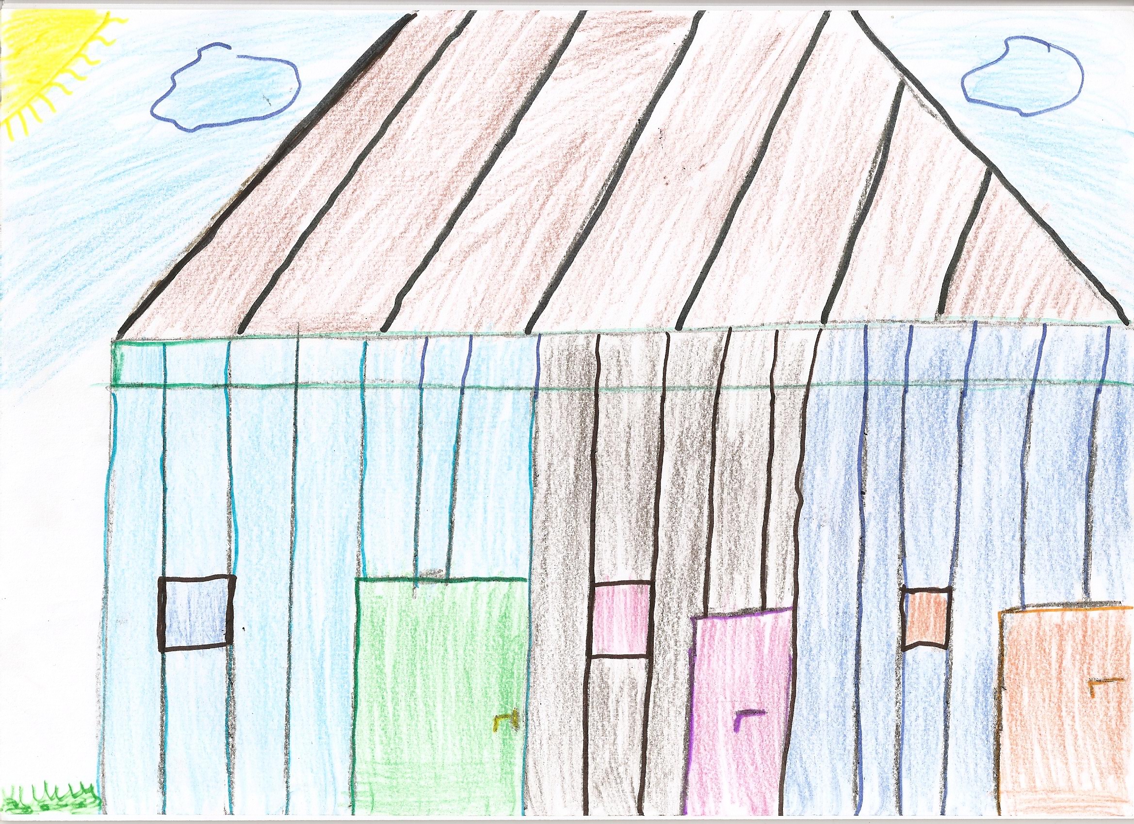 historia: Os alunos imaginaram que a escola que Dona Marlene estudou deveria ser parecida com essa do desenho.<br>