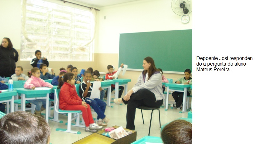 personagem: PROFª DA  SALA ERICA  VITORIA;DEPOENTE JOSIANE;  ENTREVISTADORES: ALUNA THAISA  EMILY BARBOSA CELESTINO (4º A);MATEUS PEREIRA (4ºA) E DEMAIS ALUNOS DOS 4ºs ANOS A e B<br>historia: O ALUNO MATEUS QUESTIONANDO A DEPOENTE SOBRE  SUA CIDADE NATAL E OS OUTROS REGISTRANDO, ATRAVÉS  DE DESENHOS, OS PERFIS E DETALHES QUE CARACTERIZAM ESTE  MOMENTO.<br>