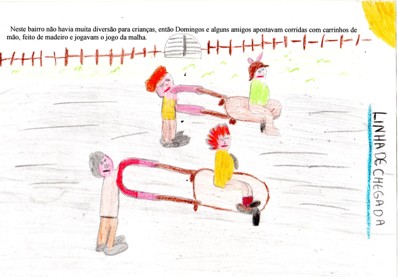 historia: Neste bairro não havia muitas diversões para as crianças, então Domingos e alguns amigos apostavam corridas com carrinhos de Mao, feito de madeira e jogavam o jogo da malha.<br>