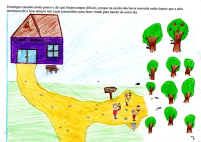 historia: Domingos estudou muito pouco e diz que foram tempos difíceis, porque na escola não havia merenda então depois que a aula terminava ele e seus colegas iam caçar passarinhos para fazer virado para o lanche do outro dia.<br>