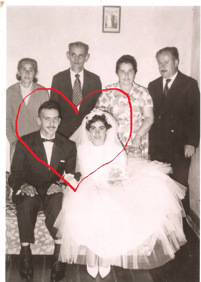 Casamento de meu Joaquim Fajardini e Celi de Oliveira Fajardini, em 6 de maio de 1961, na foto estão também meus avós Pedro Cândido de Oliveira e Santa Maciel de Oliveira e um casal de padrinhos de minha mãe.
