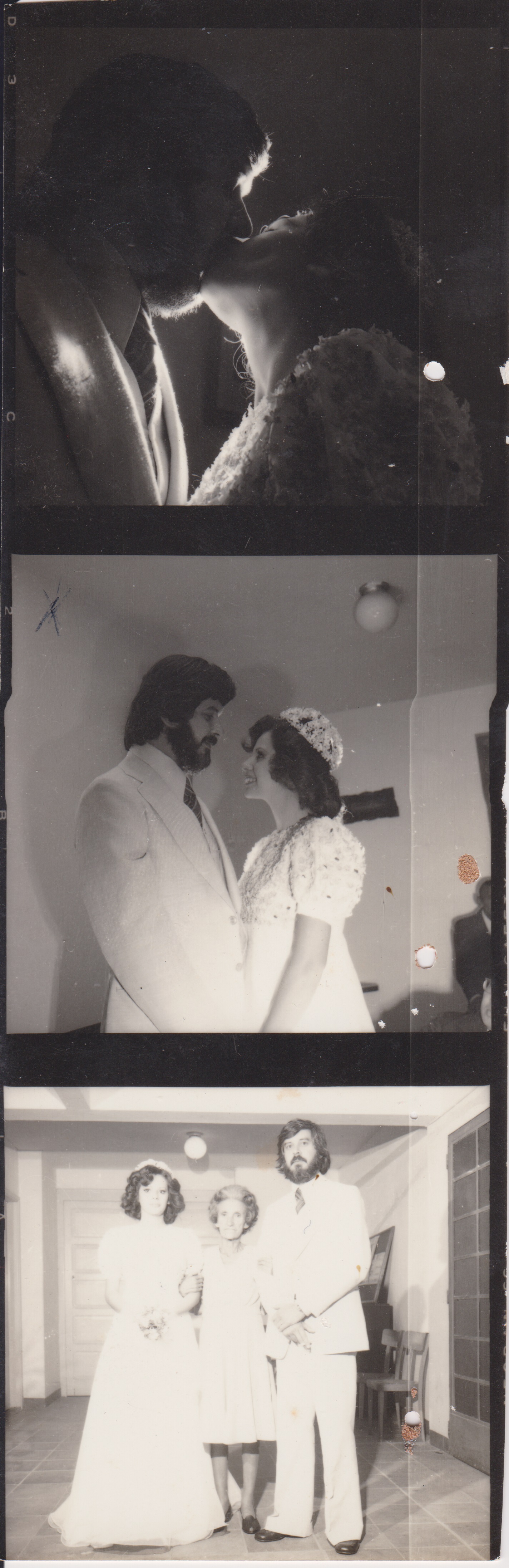 Na primeira foto José Flávio e Silvana estão se beijando, na segunda eles posam sorrindo um de frente para o outro, na terceira, Silvana e José Flávio posam ao lado da avó Isabel no dia do casamento deles.