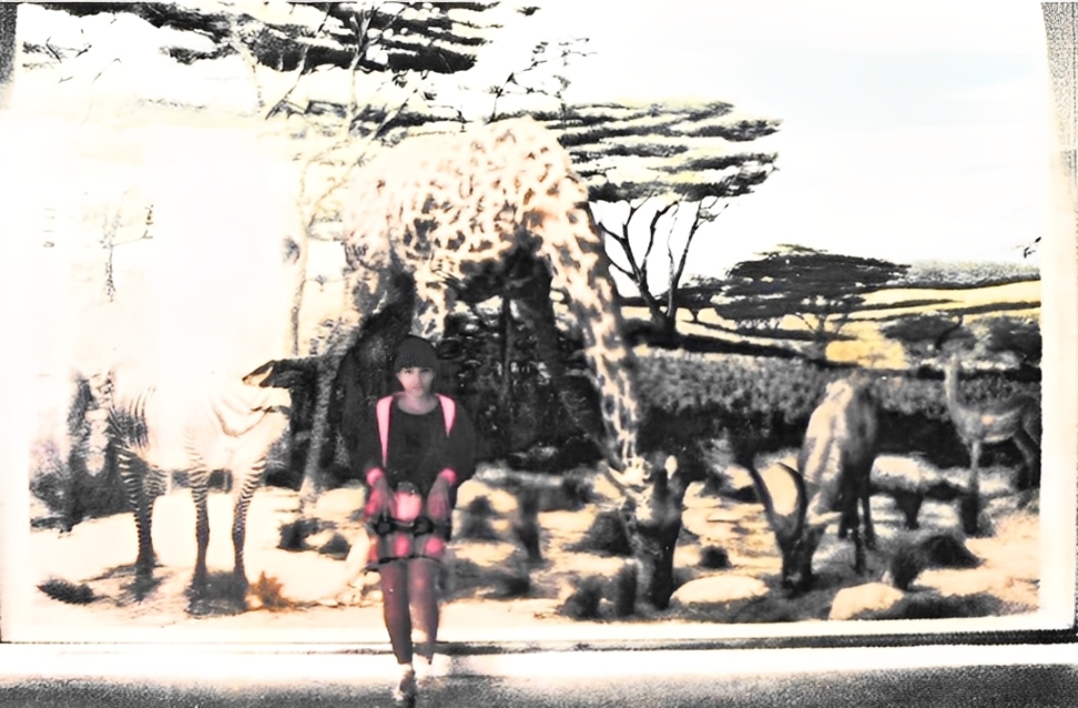 A fotografia mostra Oriana no Museo de Ciencias Naturales, em Caracas, em frente à imagem de girafas, parte das muitas coleções de animais exibidas no museu. Ela recorda com alegria o quanto adorou aquele lugar e como sempre gostou de admirar essa exposição em particular. A relação e interesse pelo reino animal ali presentes se conectam com sua futura escolha profissional como veterinária, lembrança que permanece viva na sua memória.