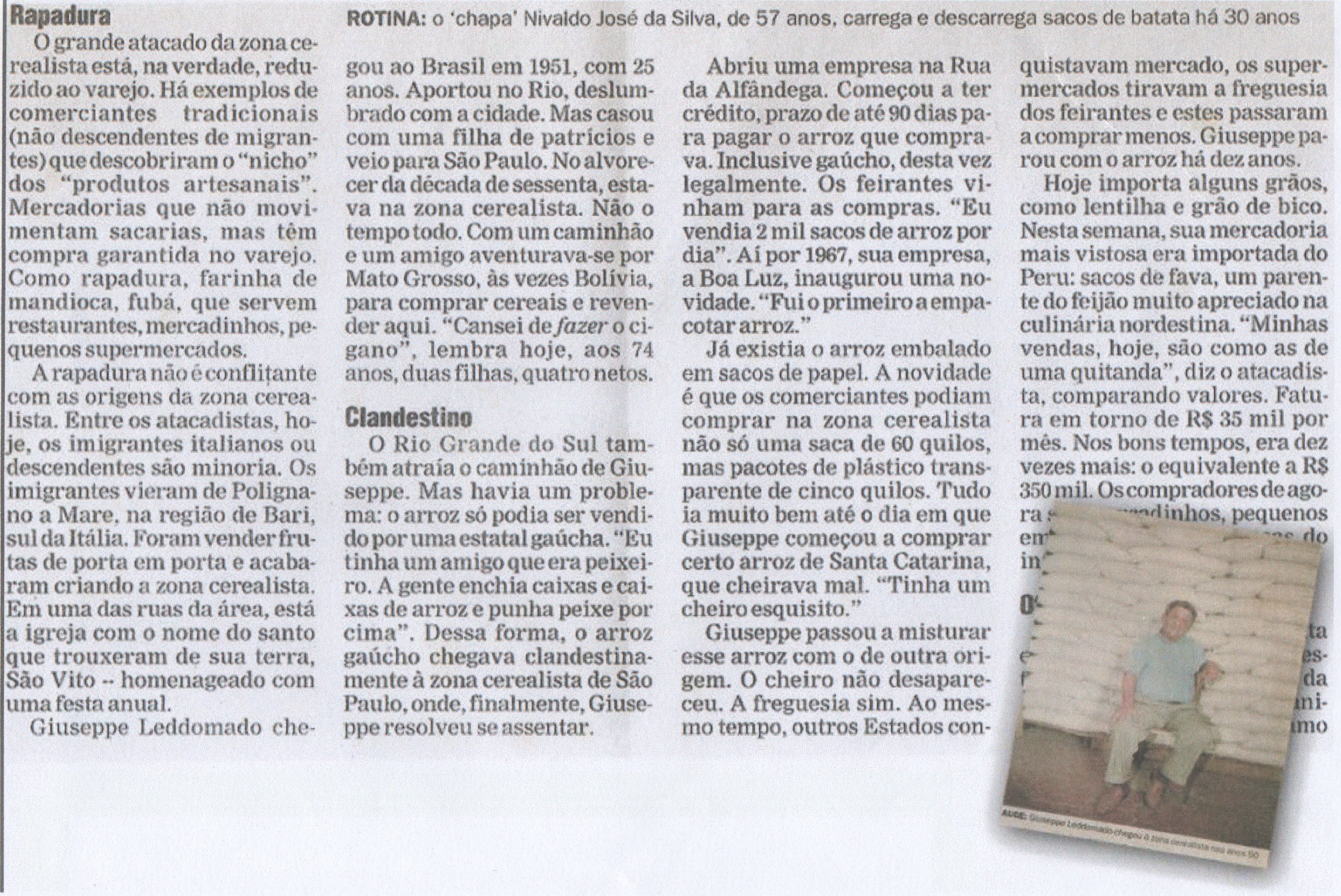 Reportagem que fizeram sobre a zona cerealista na qual Giuseppe deu entrevista e participou ativamente.