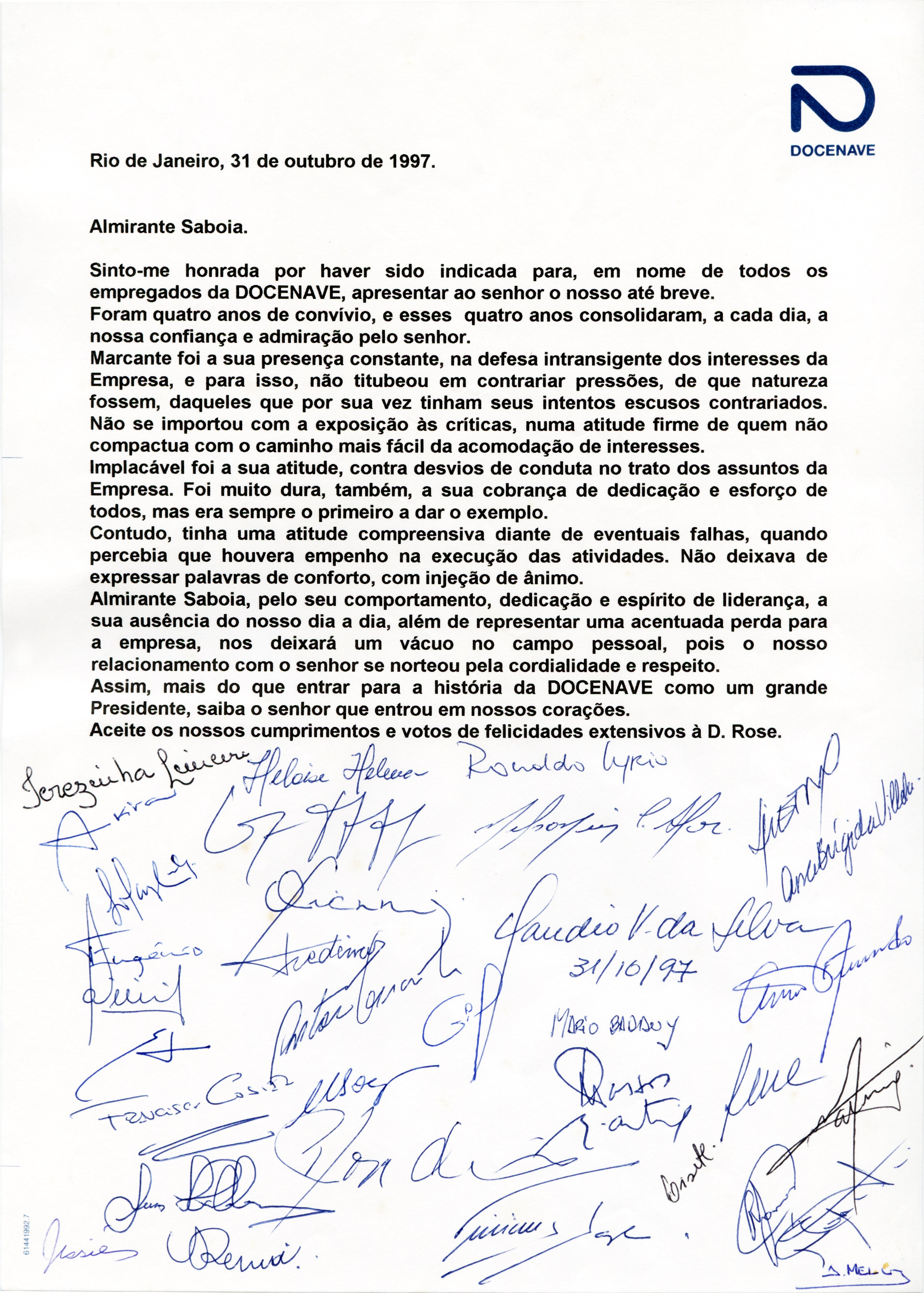 Dedicatórias de despedida dos colegas da Docenave para Henrique.