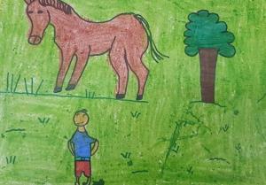 Teve uma reza no sítio e a criançada aproveitou para fazer arte.