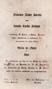 Convite de casamento de Maria da Glória Botelho Schmidt e Ivan.