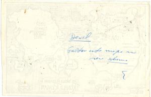 No verso da imagem do mapa mundi, um bilhete para Deoclécio Rodrigues que seria o responsável por colocar no papel as grandes ideias de Eliezer Batista.