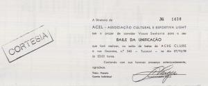Convite do Baile da Unificação da Acel que se realizou no Acre Clube Tucuruvi no dia 27 de Outubro de 1978. Antônio Vargas era o vice presidente social, por isso assinou o convite.