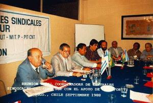 Na foto: Sindicalistas latino americanos do Cone Sul (Magri, da esq. a dir., é o quarto) na OIT (Organização Internacional do Trabalho). A reunião coincidiu com o dia de luta dos trabalhadores chilenos.