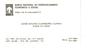 Cartão de visita de José Mauro Carneiro Cunha, vice-presidente do BNDES.