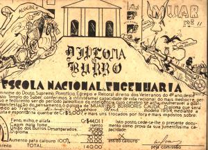 Diploma de burro oferecido pelos veteranos aos calouros no trote da Escola Nacional de Engenharia.