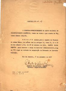 Nomeação de Nanete Rocha como auxiliar administrativa do BNDE.