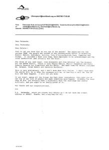 Fax endereçado aos 3 representantes do projeto da concessão ferroviária que ganhou o prêmio do Banco Mundial