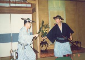 José Clóvis Ditzel e Hioxida em luta simulada de sabre.