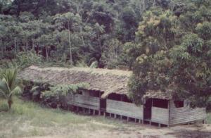 Acampamento construído em 1973. A cobertura é feita com cavaco de madeira.