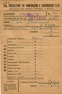Envelope de pagamento dos funcionários da EFVM.