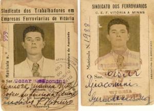 Carteira do Sindicato dos Ferroviários da EFVM.