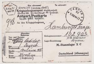 Carta-resposta. Franja Hamburguer, prisioneiro de guerra, escreve para o amigo Ladislav que havia morrido e Franja não sabia. Diz na carta. 