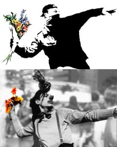 Em meio a manifestação de junho de 2013, uma montagem com a arte de Banksy, ela fala sobre a ecologia como ferramenta.