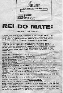 Folheto sobre as propriedades benéficas do chá afixado na loja Rei do Mate, de propriedade de Assis Pereira de Albuquerque.