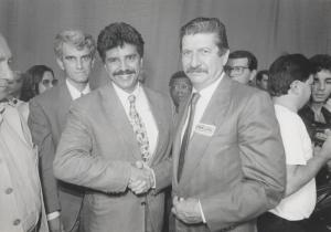 Encontro de autoridades. Presentes na foto: Prefeito Jacó Bittar, 1º Presidente do Partido dos Trabalhadores Deputado Federal Beto Mansur. Prefeito de Santos. 1º Secretário Câmara Federal.