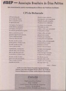 Panfleto da Associação Brasileira de Ética Política (ABEP) convidando para a Vigília pela Ética Política que ocorreria na Câmara Municipal de Campinas. Eduardo Calero foi secretário da associação.