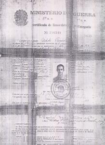 Certificado de reservista de 2ª categoria de Udde Rimoli emitido pelo Ministério da Guerra.