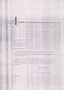 Carta de Martin Luther King agradecendo a Eduardo de Oliveira pelo envio do livro 'As gestas líricas da negritude'.