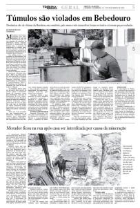 José Balbino na reportagem do Jornal Tribuna Independente sobre túmulos violados no Cemitério Santo Antônio.