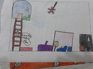 Desenho de quando levou um tombo da escada