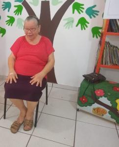 Bisavó Lindalva durante entrevista realizada pelos alunos do quinto ano em julho de 2019.