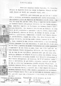 legenda: Devido a erros de tabeliães, meu nome tem variado ao longo do tempo. Esta Certidão de Nascimento Verbo ad Verbum esclarece que fui registrado com o nome RAYMUNDO Nonato Albuquerque SILVEIRA<br>