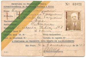 legenda: Documento de estrangeiro de Egydio Fagnani
(05 de fevereiro de 1943)<br>tipo_documento: Documento de estrangeiro<br>historia: Documento de estrangeiro de Egydio Fagnani
(05 de fevereiro de 1943)<br>
