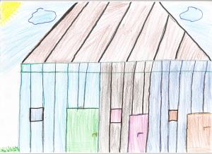 historia: Os alunos imaginaram que a escola que Dona Marlene estudou deveria ser parecida com essa do desenho.<br>