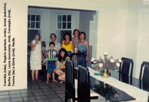 personagem: Cremilda (mãe), Rogério (sentado, irmão), André (sobrinho), Bertha (tia), Laura (acocorada, irmã), Conceição (irmã), Yvonne (tia), Glória (irmã)<br>historia: Em um encontro da família na casa de minha irmã, em Recife. Glória reside em Brasília-DF e Conceição em Oberursel, Alemanha.<br>